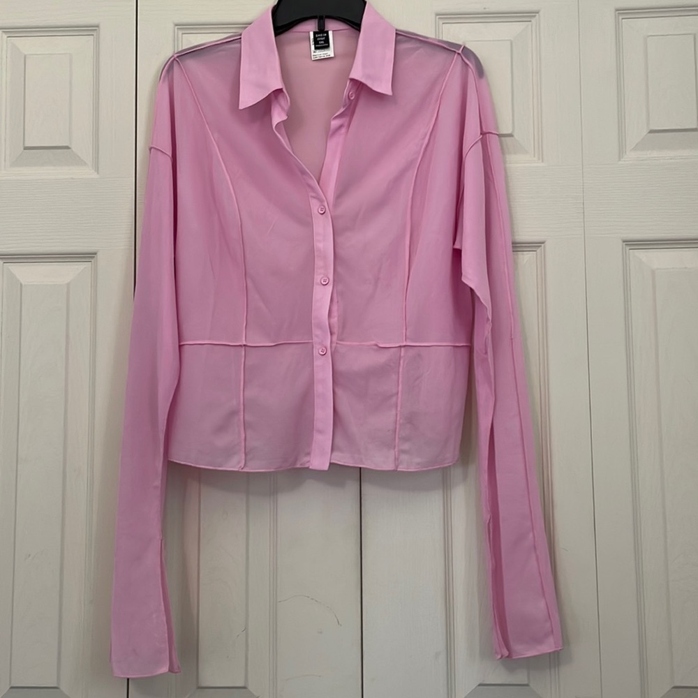 Shein plus button up sheer top